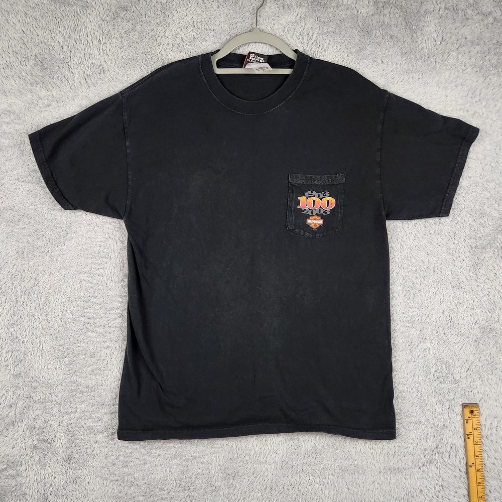 Vintage Harley Davidson Shirt Mens Large Black 100 Years Pocket Tee USA 2003